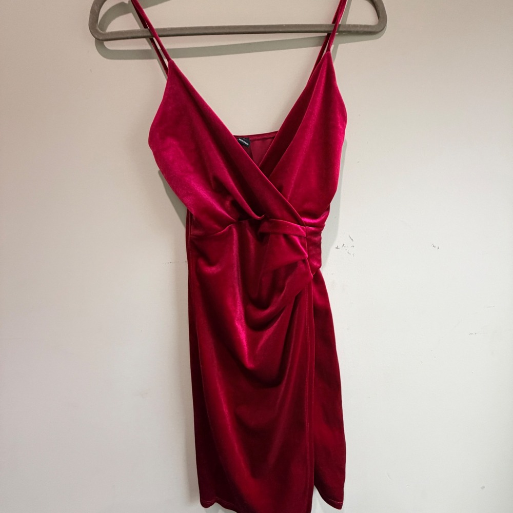 Windsor Velvet Mini Dress Womens Small Red Stretch Faux Wrap Bodycon Party Indie